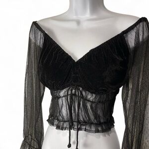 ❌SOLD❌Tree of Life Lace Cropped Bustier Sheer Longsleeve Top
